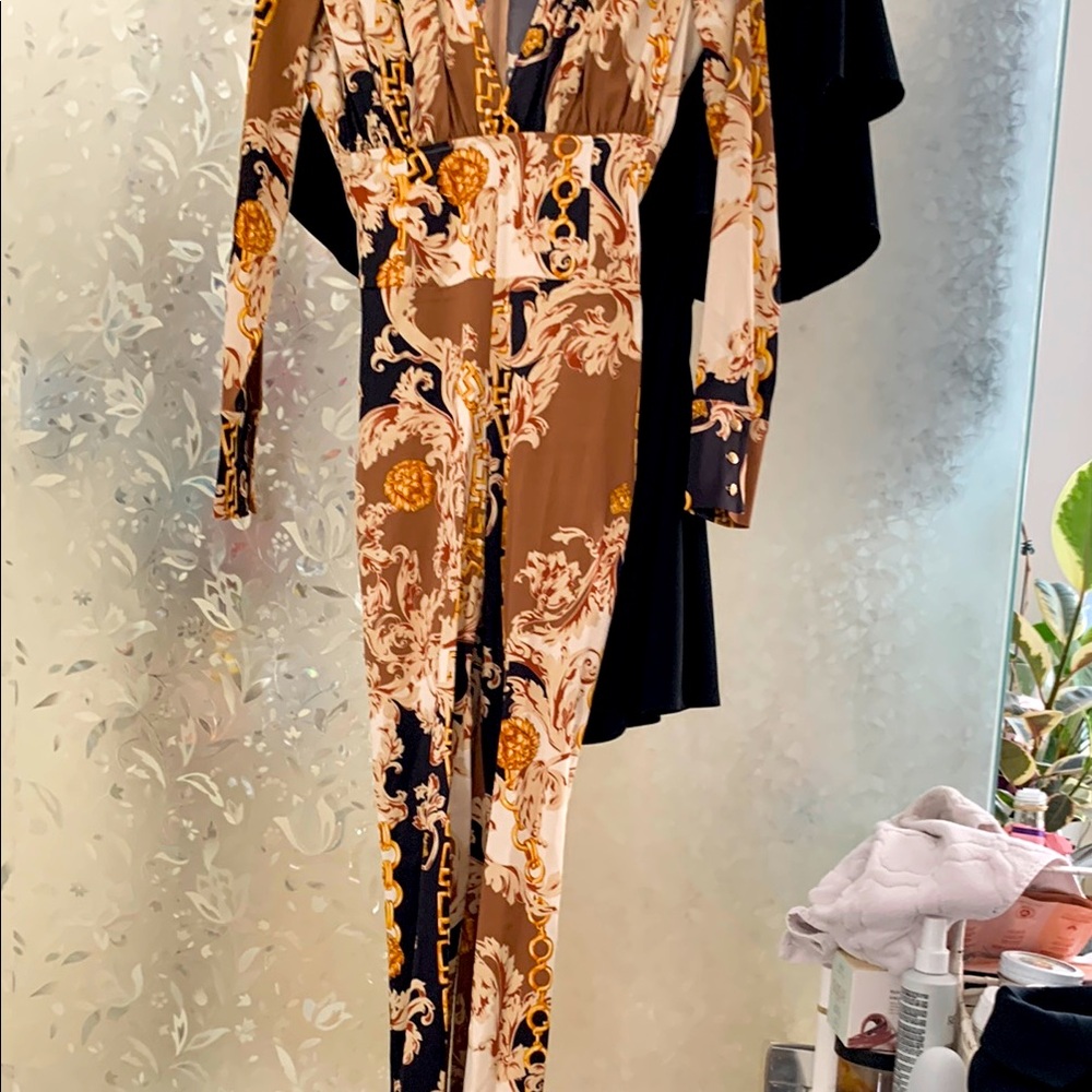 Versace Baroque Print Jumpsuit in Brown and Gold
